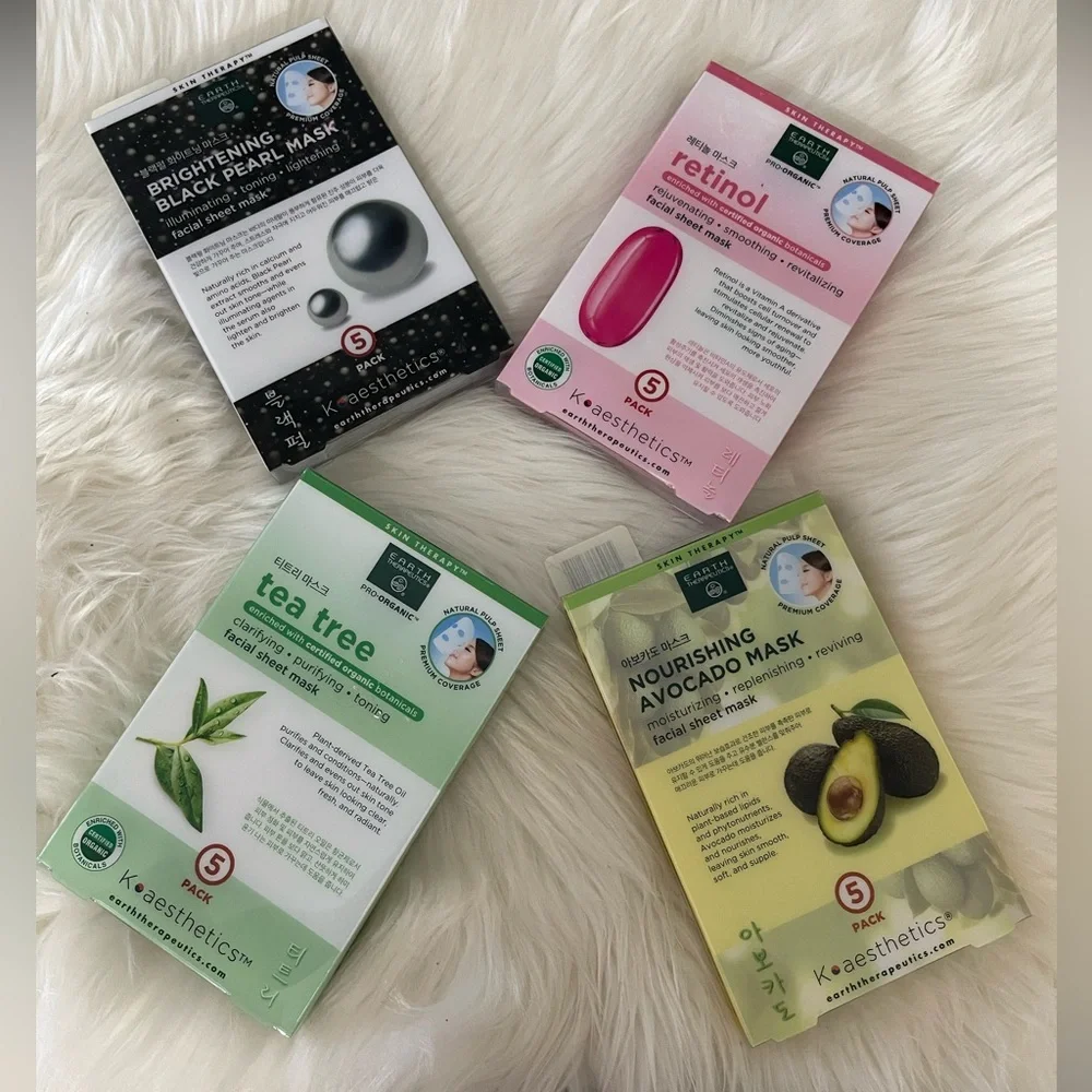4 pack 20 pieces Earth Therapeutics Facial Sheet Skin Masks From Korea